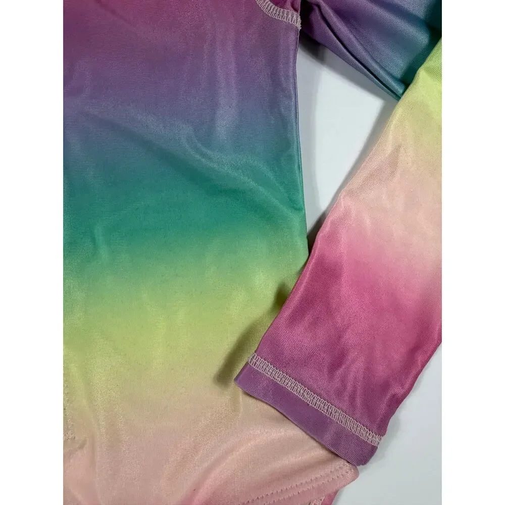 Tea Collection Rainbow Long Sleeve Zip One Piece Swimsuit Size 6